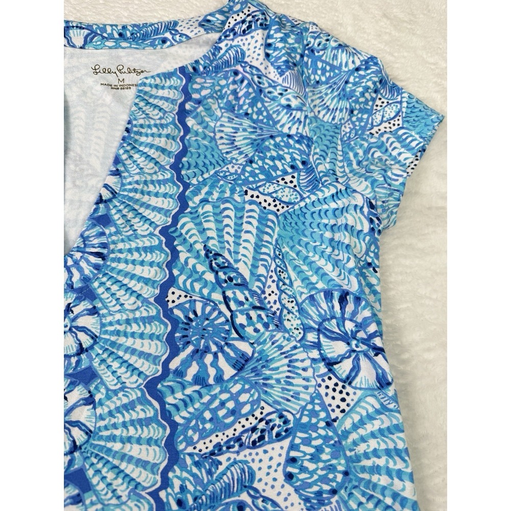 Lilly Pulitzer Solsana Maxi Dress Womens Medium Blue Shell Print UPF 50+ Knit - Picture 6 of 10